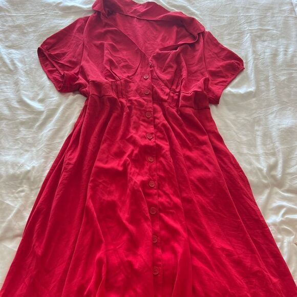 Red Button-Up Dress - Picture 1 of 2